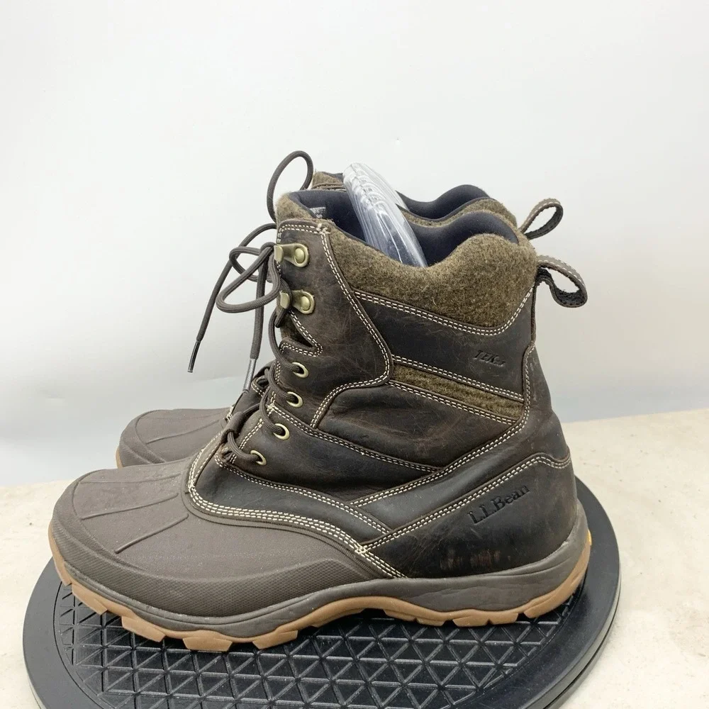 LL Bean Storm Chaser Boots Men Size 14 Shoes Brown Leather Rubber Mid Top Tie
